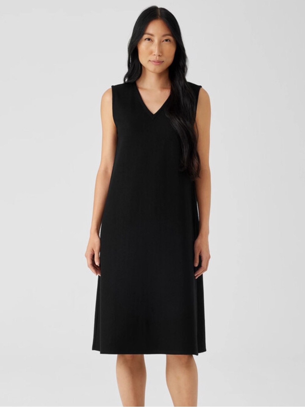Eileen Fisher Black Sleeveless V-Neck Midi Dress